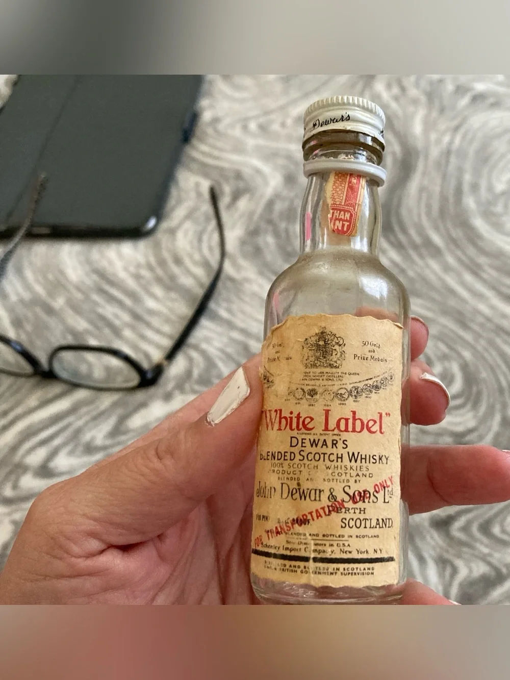White Label Dewars Miniature Blended Scotch Whisky Bottle - EMPTY